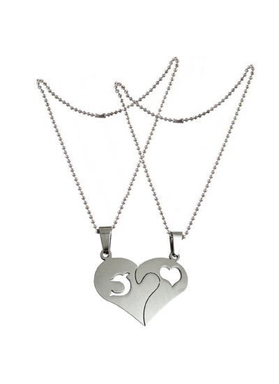 Two Pieces Couple Heart Shape Necklace by Menjewell 